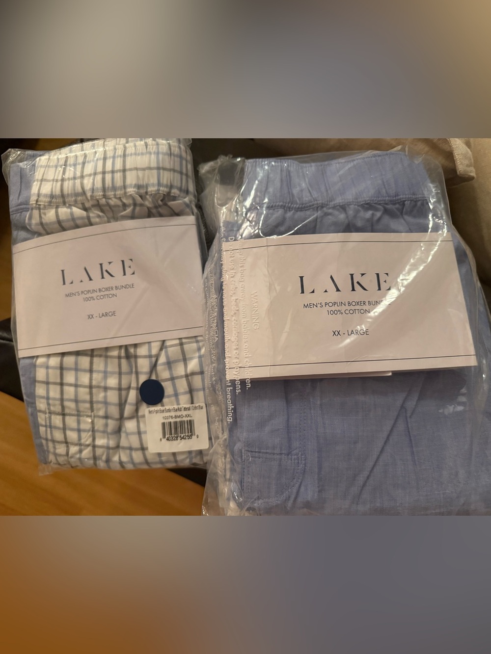 Men's LAKE Boxer Bundle - Blue & White Plaid, XX-Large, lot of 4 NWT